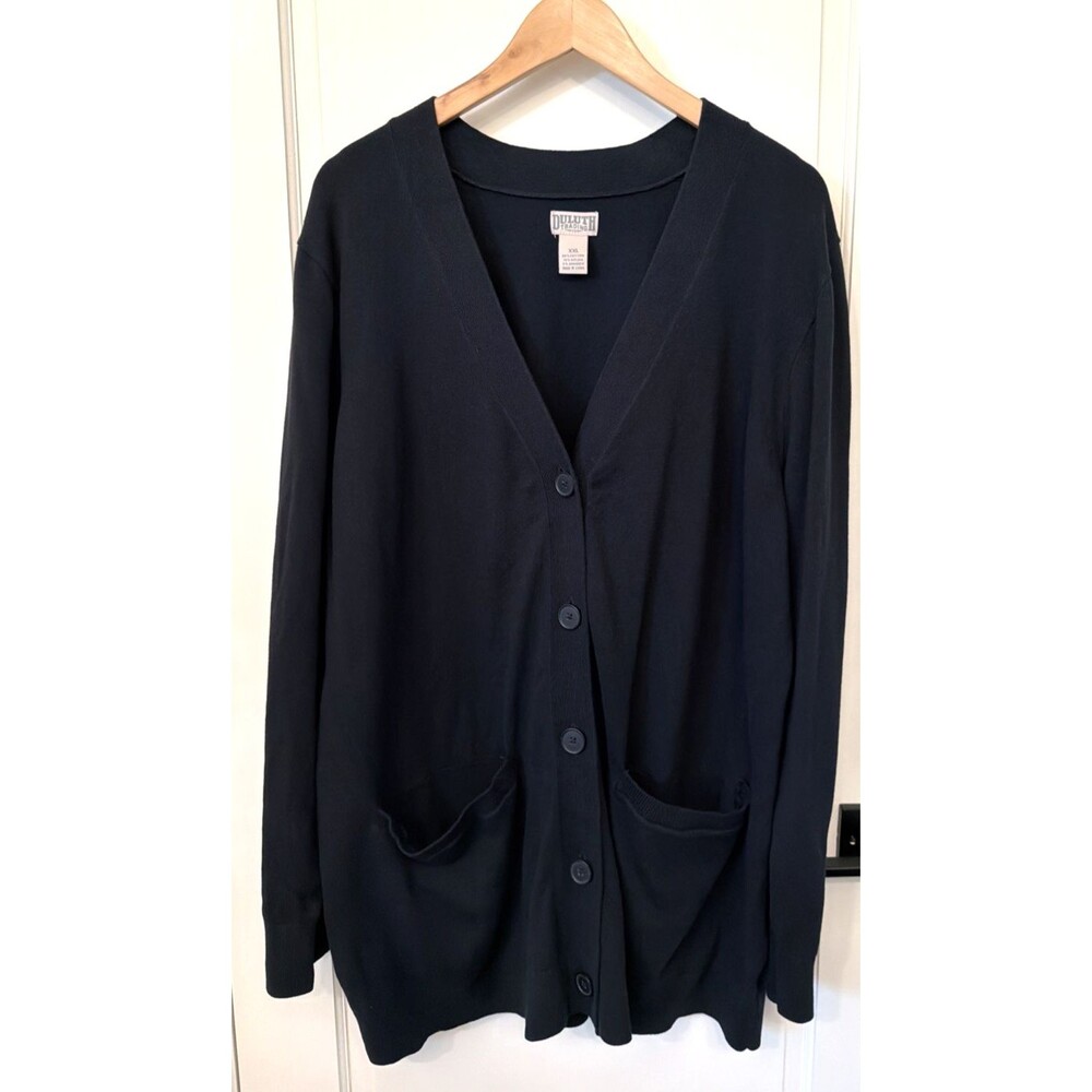 Duluth Trading Black Long Sleeve Button Front Cardigan Sweater Women XXL Pockets